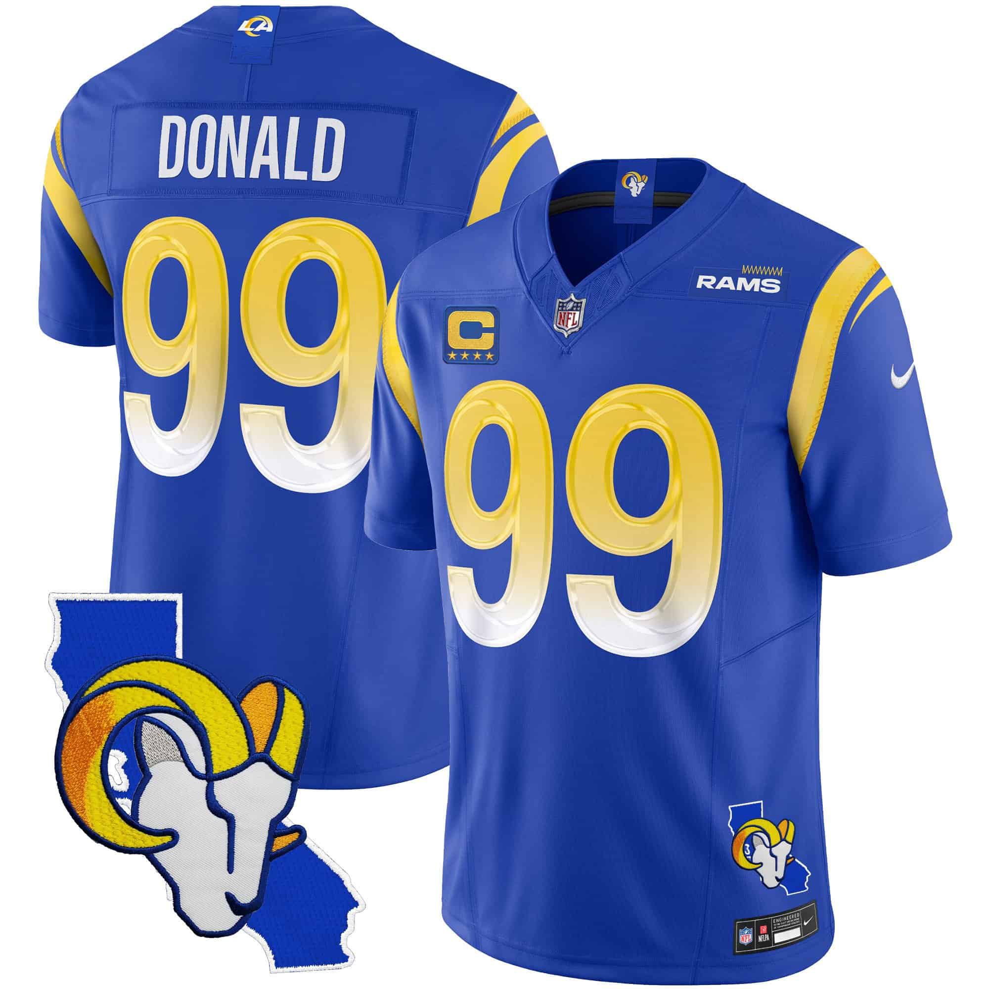 Men Los Angeles Rams #99 Donald Blue 2024 Nike California Patch Vapor Limited NFL Jersey style 1